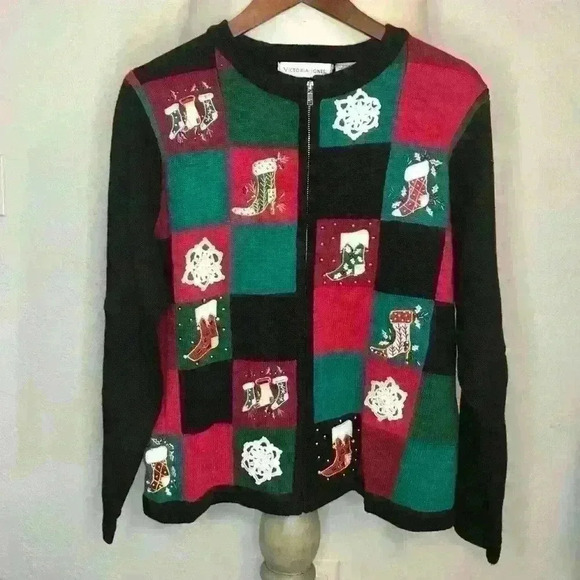 Victoria Jones Christmas‎ Stocking sweater Sz L - Picture 1 of 9